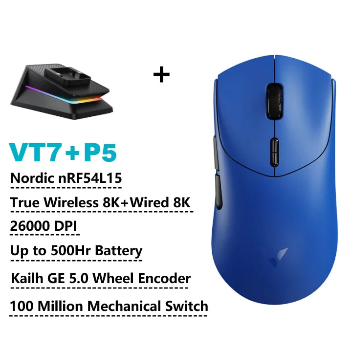 Rapoo VT7 /VT7 MAX Wireless Gaming Mouse True 8K Wireless Polling Rate 53g Lightweight Up to 500Hr Battery Life Macro Enabled