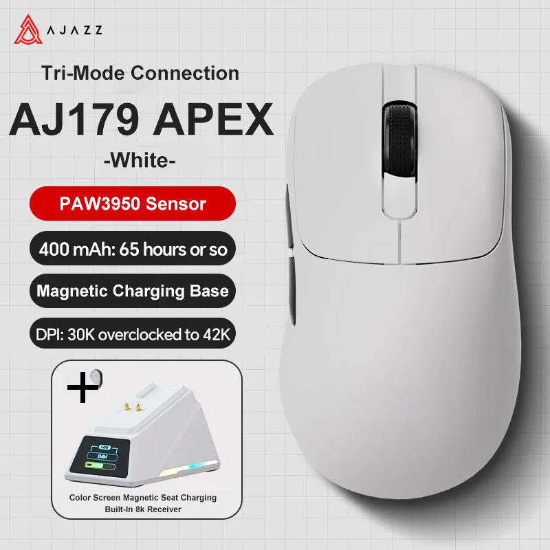 Ajazz AJ179 Apex PAW3950 Wireless Gaming Mouse with RGB Charging Dock, Computer Macro Mouse Gamer,Lightweight Ergonomic PC Mice