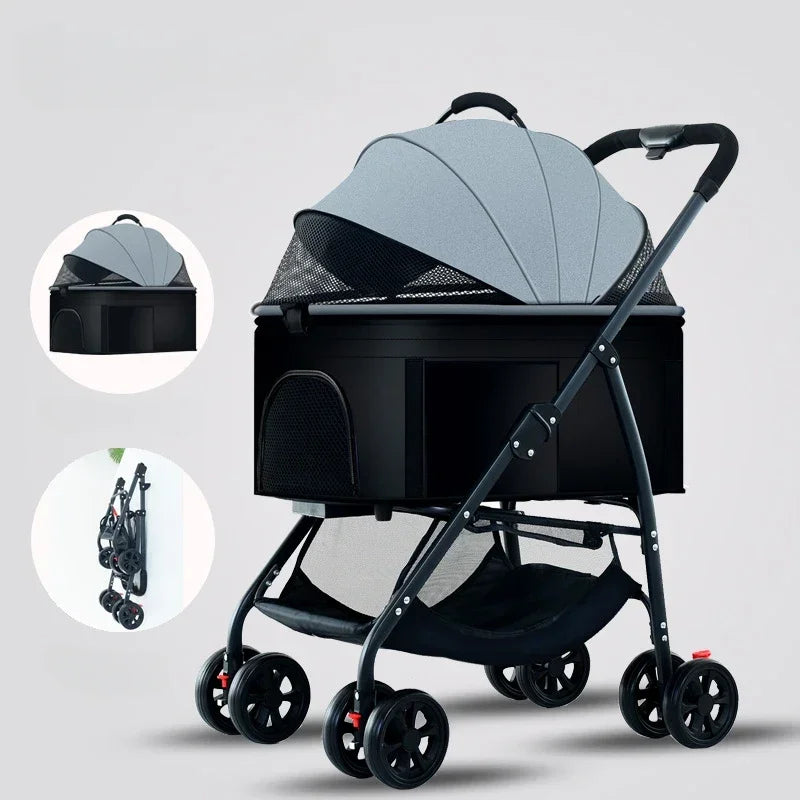 New Portable Foldable Pet Stroller Detachable Pet Stroller Pet Carrier Cat Travel Supplies Lightweight and Breathable Cat Basket