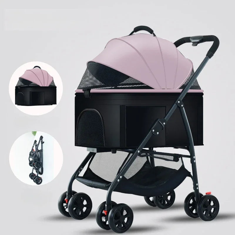 New Portable Foldable Pet Stroller Detachable Pet Stroller Pet Carrier Cat Travel Supplies Lightweight and Breathable Cat Basket