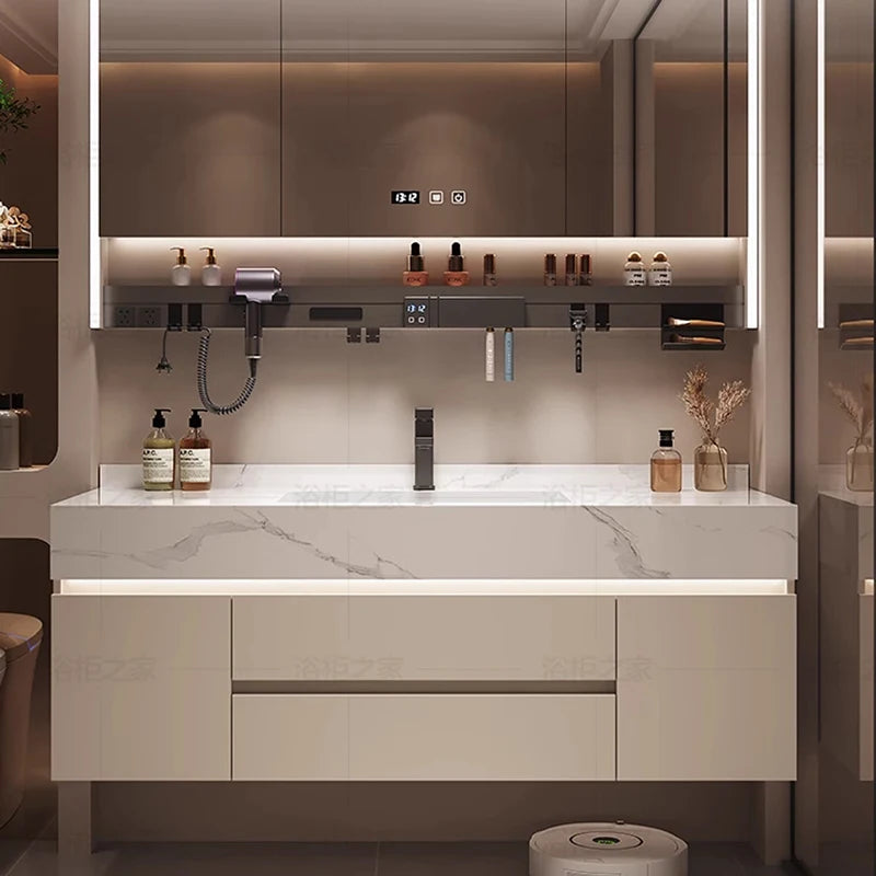 Simple Luxury Bathroom Vanities Washbasin Light Vanity White Bathroom Vanities Vintage Mirror Mobiletto Bagno Home Furniture