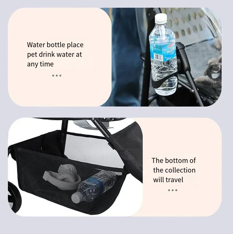 Pet Stroller for Outdoor Travel Lightweight Foldable and Detachable Breathable Suitable for Small and Medium-sized Dogs and Cats