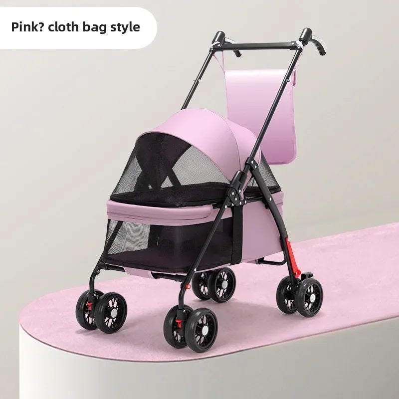 Small Pet Stroller 4 Wheels Light and Breathable Dogs Cats Dog Carrier Bearing  Pet Lightweight Foldable Cart Outdoor Trave