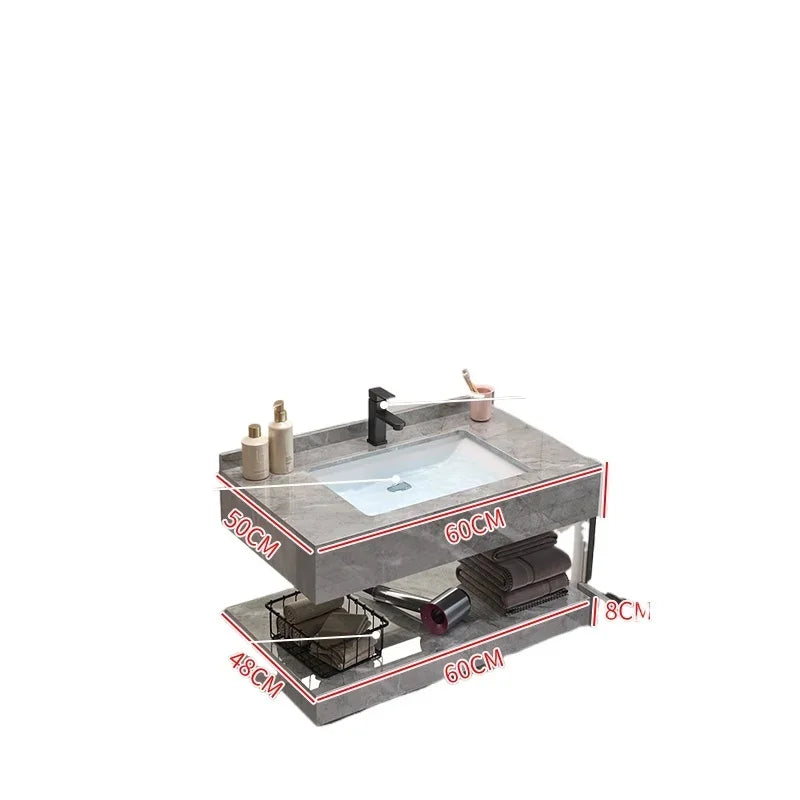 Vintage Light Grey Bathroom Vanity with Washbasin and Partition, Home Furniture