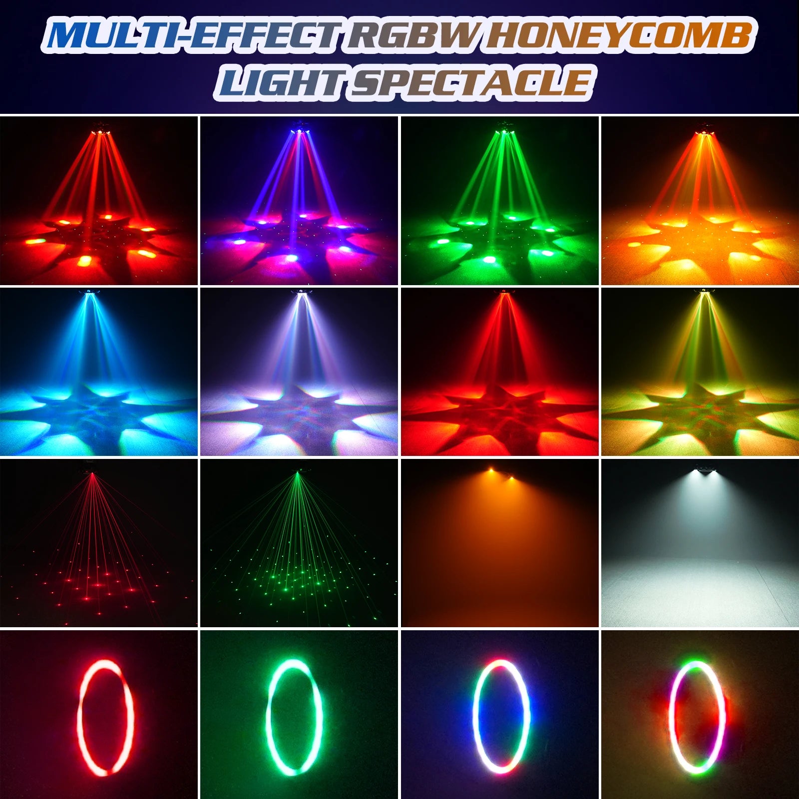 Fieryzeal 150W 6-Arm RGBW Beam Moving Head Light with Halo Effect Stage Light DMX512 Honeycomb Beam Strobe Effect for DJ Party