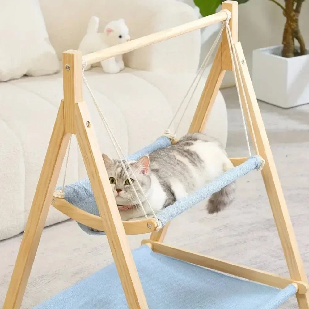 Dual-Layer Pet Hammock Light Cat Swing Simple and Large Capacity Wood Cats Nest Floor Type Comfortably Stable Cat Bed Indoor