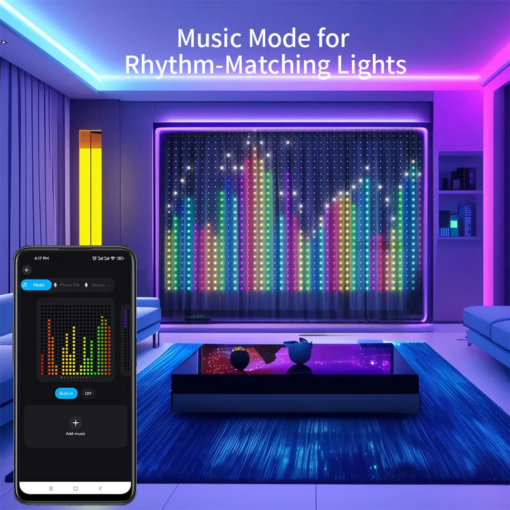 WS2812B Smart Curtain String Lights DIY Picture Text Music Syn Led Display Bluetooth App Remote Control Birthday Wedding Decor