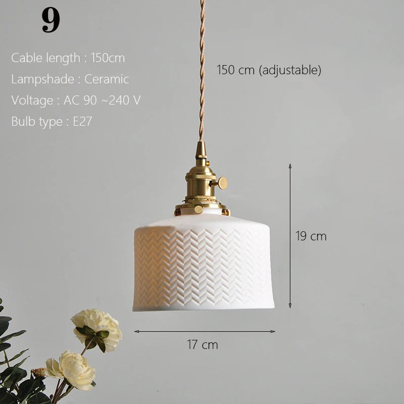 Japanese Ceramic Pendant Lights Scandinavian Light Luxury Pendant Lamp for Living Room Bedroom Dinning Room Kitchen Island