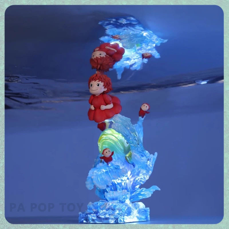 21cm Goldfish Hime On The Cliff Anime Figure Goldfish Hime Tripping Ponyo Statue Model With Light Collection Toy Desk Decor Gift
