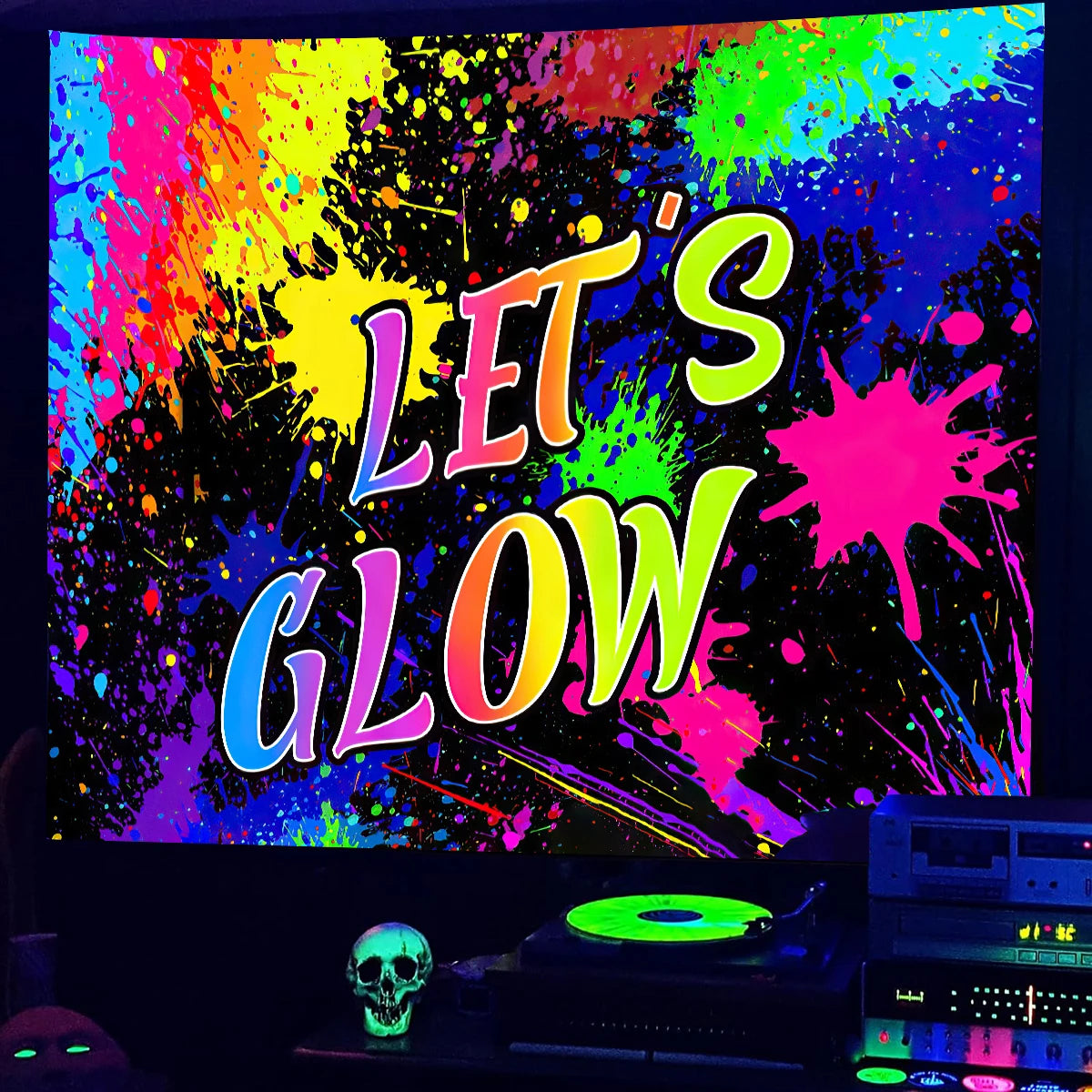 Gaming Controller Graffiti Art Tapestry Black Light Tapestry Wall Hanging UV Reactive Colorful Fluorescent Game Room Wall Decor