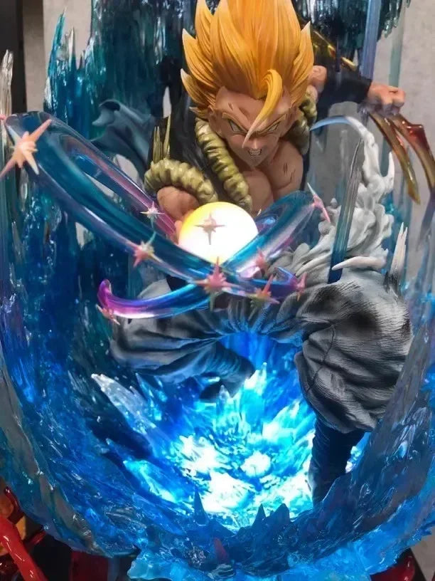 30cm Dragon Ball Figure Gogeta Anime Figures 3 Heads With Light Super Saiyan Vegeta Figurine Pvc Gk Statue Model Doll Toys Gifts