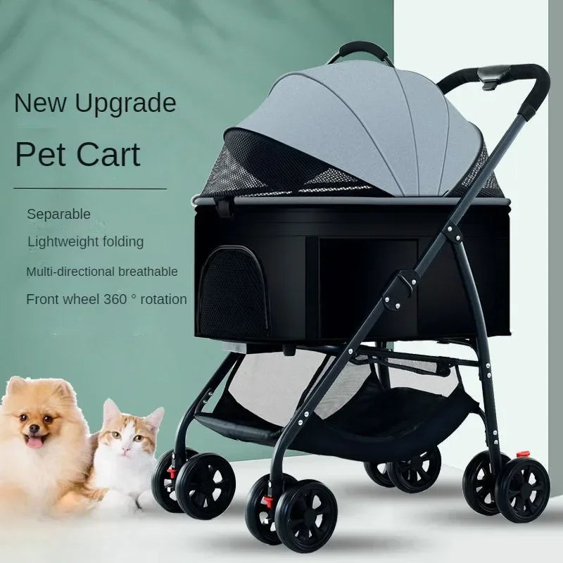 New Portable Foldable Pet Stroller Detachable Pet Stroller Pet Carrier Cat Travel Supplies Lightweight and Breathable Cat Basket