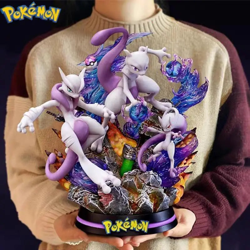 New Pokemon Evolution Mewtwo Figure Charizard Dragonite Blastoise Venusaur Gengar Led Light Anime Figurine Pvc Statue Model Gift
