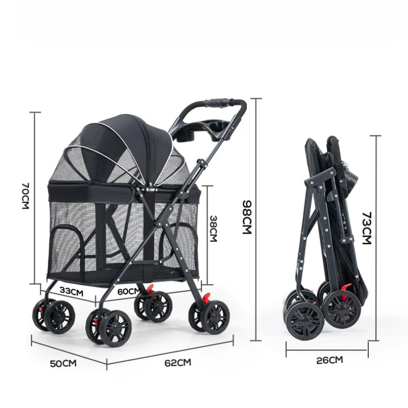 Breathable Pet Dog Cat Stroller Lightweight Folding  Portable Features Ventilated Design for Medium Dogs and Cats  Dog Carrier
