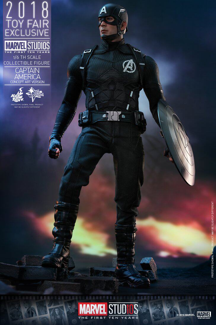 HOTTOYS HT 2018 Venue Exclusive 10th Anniversary Black Captain America 7.0 MMS488 Concept Action Figure