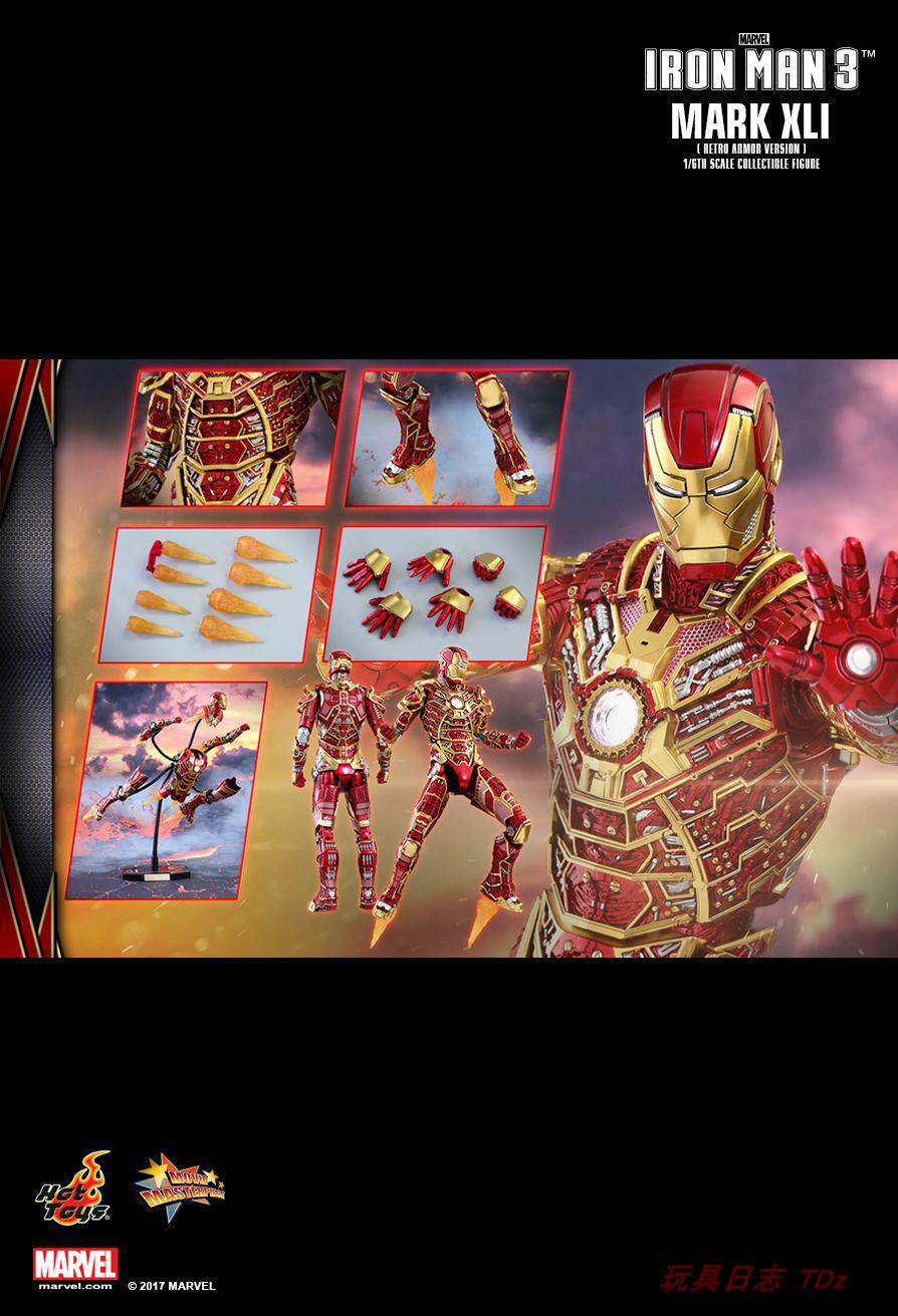 HT Hottoys Iron Man 3 MK41 Skeleton Red Gold Retro Armor Limited Christmas Color MMS412 action figures