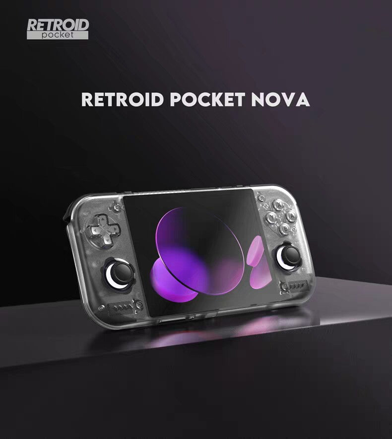 Retroid Pocket Nova: 4.5-inch 4:3 AMOLED high-refresh-rate display (120Hz) and RGB joystick lighting.