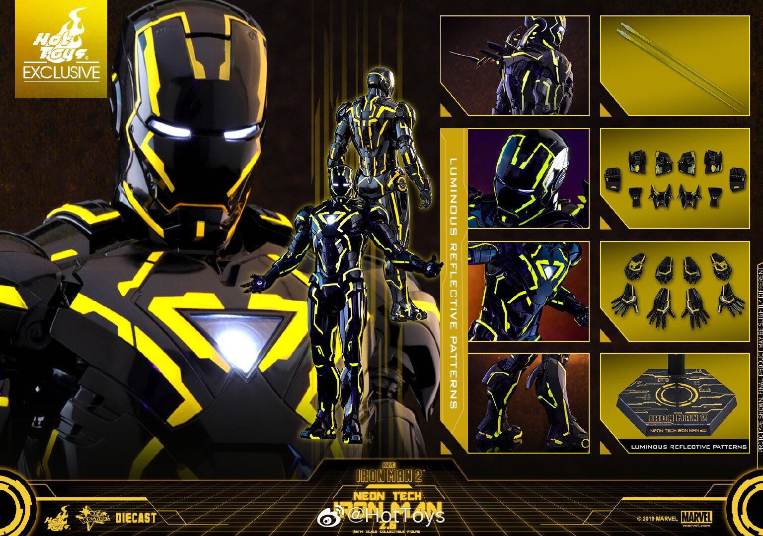 HOTTOYS HT MMS523D29 1/6 Alloy Iron Man MK6 Tron Battle Light Speed Yellow Action Figure