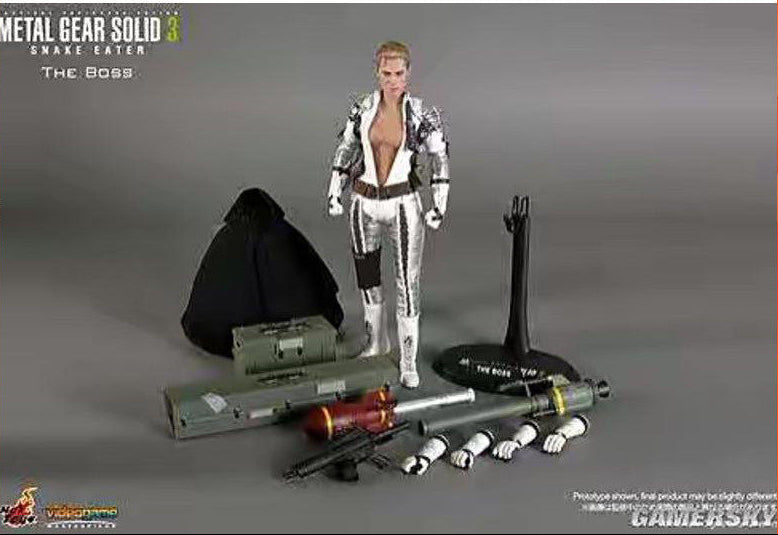 Action figure from 'Metal Gear Solid' with accessories on a gray background, featuring 'Takeshi' brand.