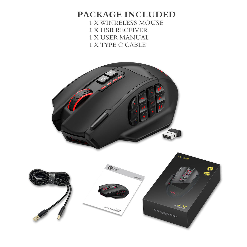 X33 Gaming Mouse, 15 Programmable Buttons Wired RGB Gamer Mouse w/ Ergonomic Natural Grip Build