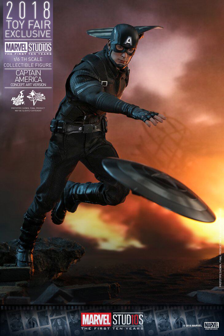 HOTTOYS HT 2018 Venue Exclusive 10th Anniversary Black Captain America 7.0 MMS488 Concept Action Figure
