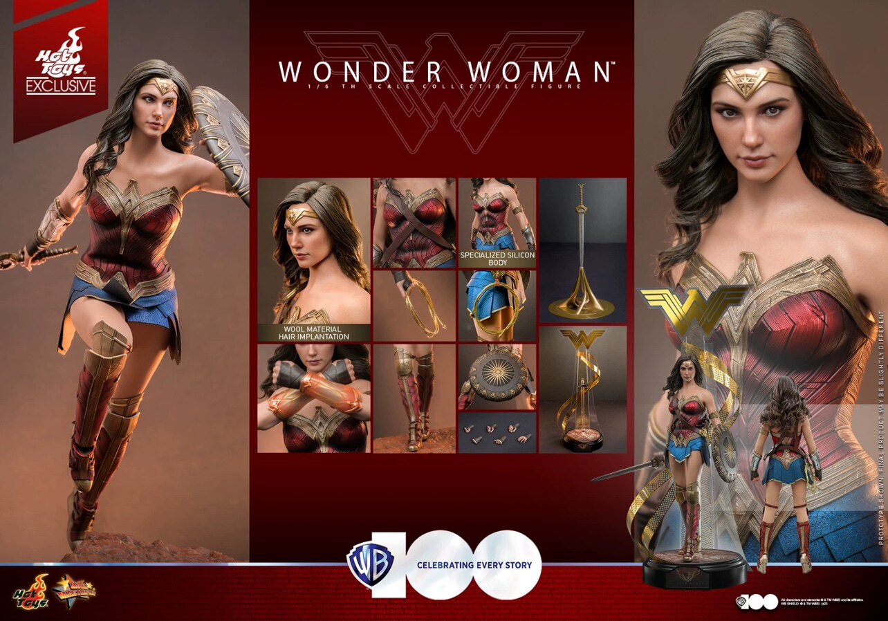 Hottoys 1/6HT Wonder Woman 7.0 Wool Hair Transplant Version 100 Warner Anniversary Limited Edition MMS698 Action Figure