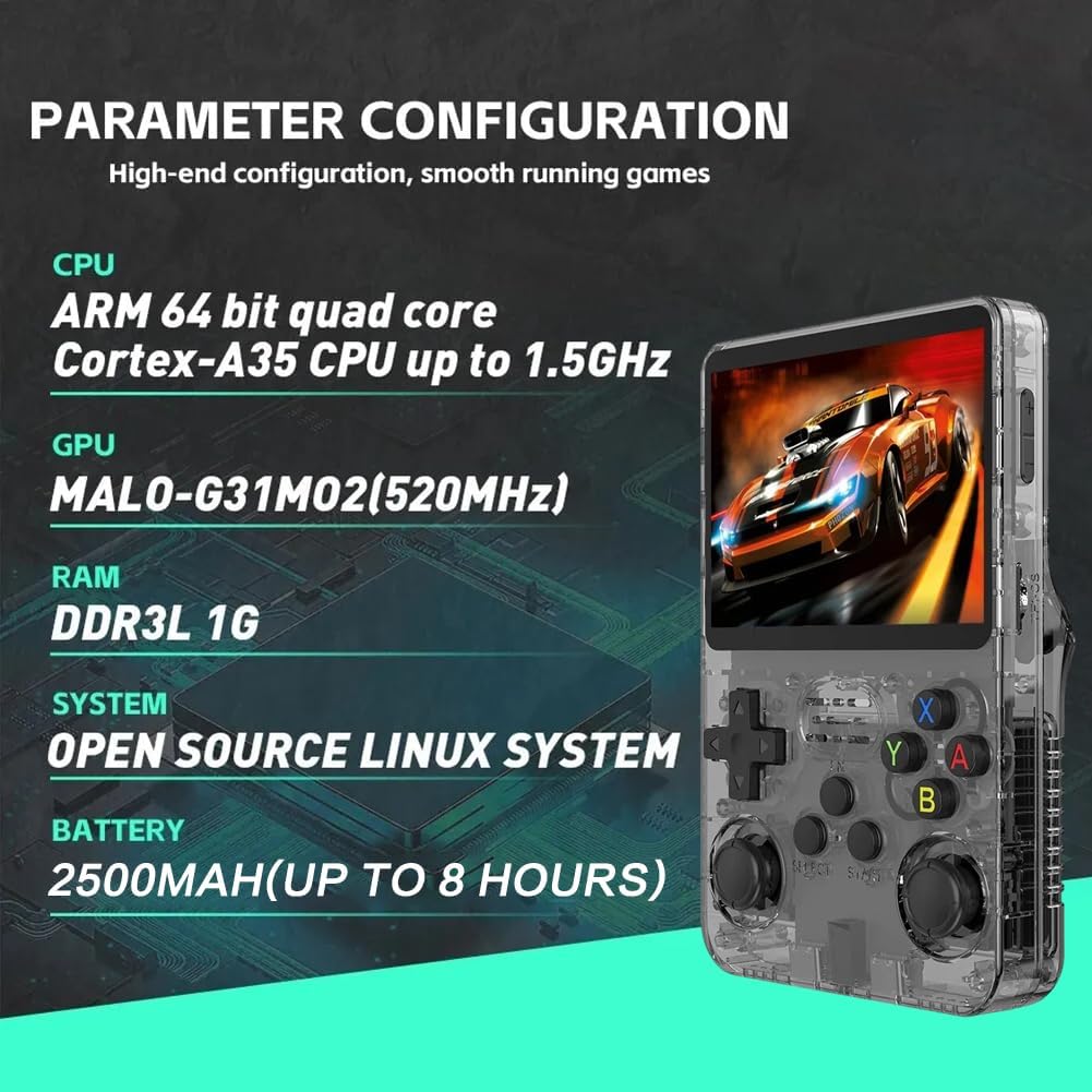 R36s Handheld Game Console, 3.5 Inch IPS Screen Retro Handheld Game Console with 64g TF
