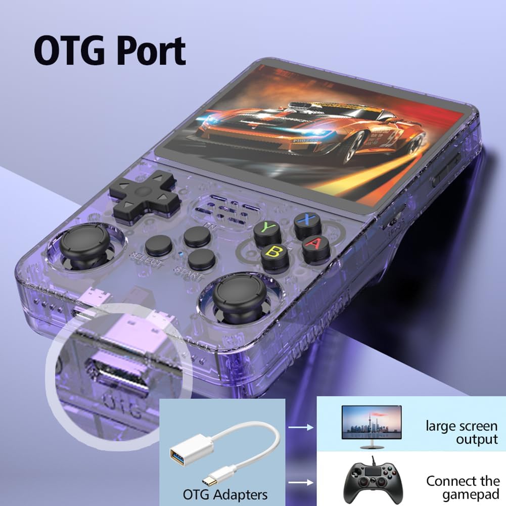 R36s Handheld Game Console, 3.5 Inch IPS Screen Retro Handheld Game Console with 64g TF