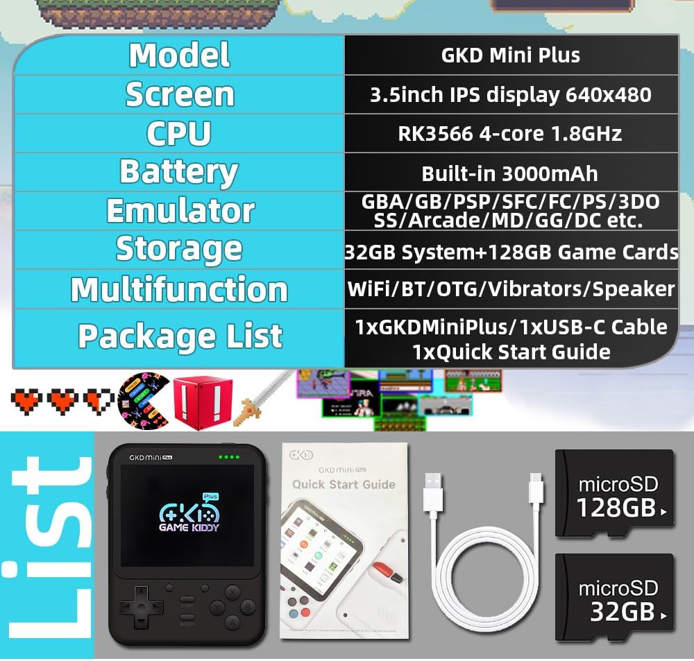 3.5-inch 16G+144G Retro Game Handheld Console with 10000 Games