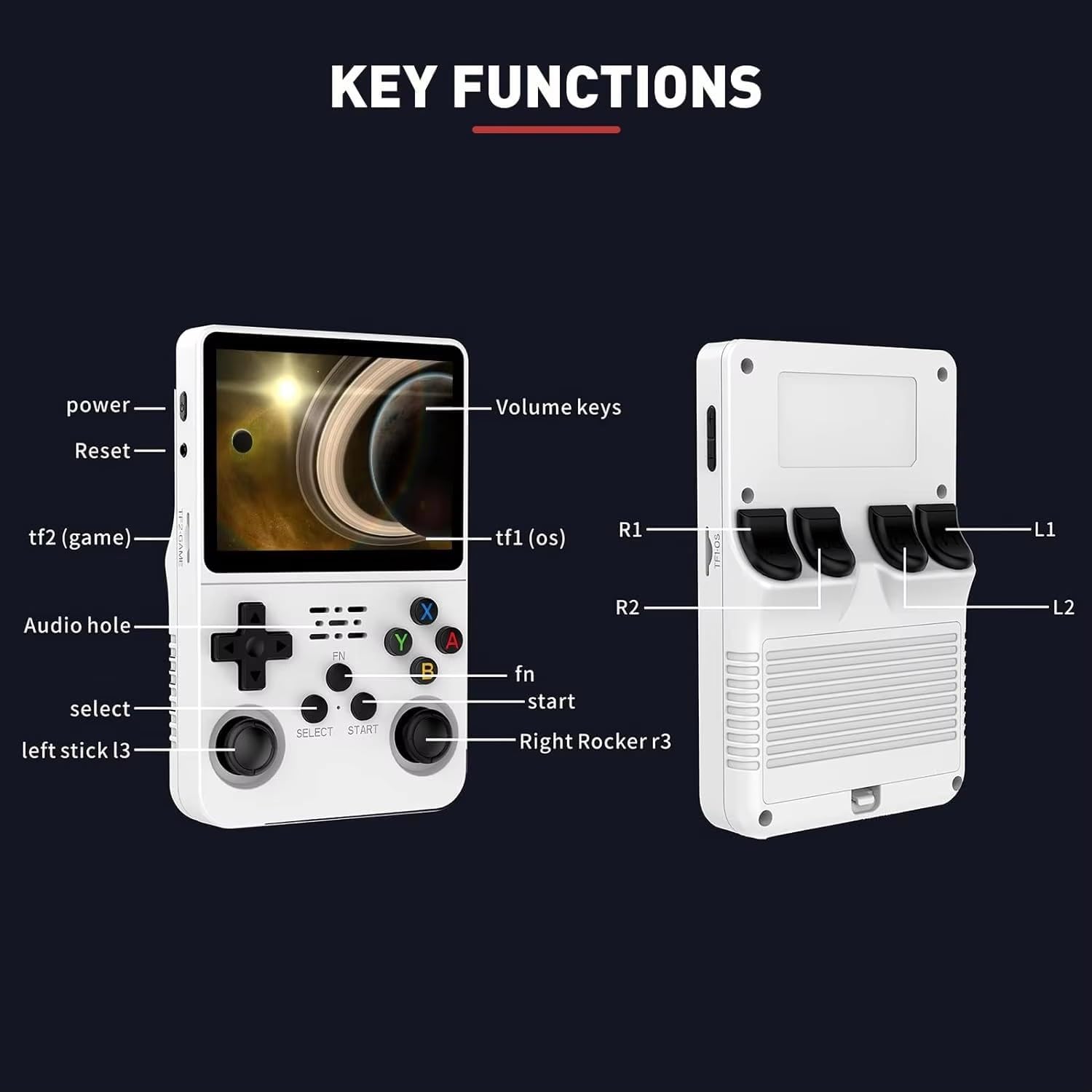 R36s Handheld Game Console, 3.5 Inch IPS Screen Retro Handheld Game Console with 64g TF