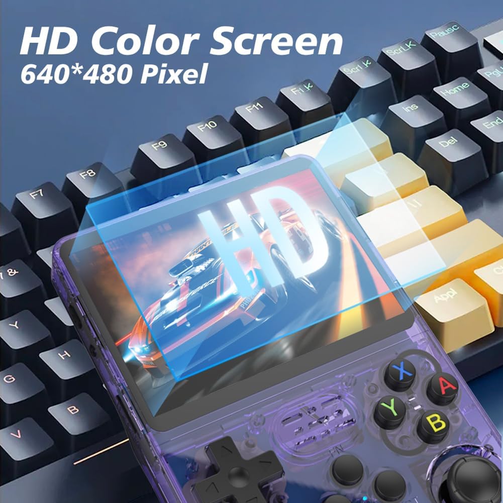 R36s Handheld Game Console, 3.5 Inch IPS Screen Retro Handheld Game Console with 64g TF
