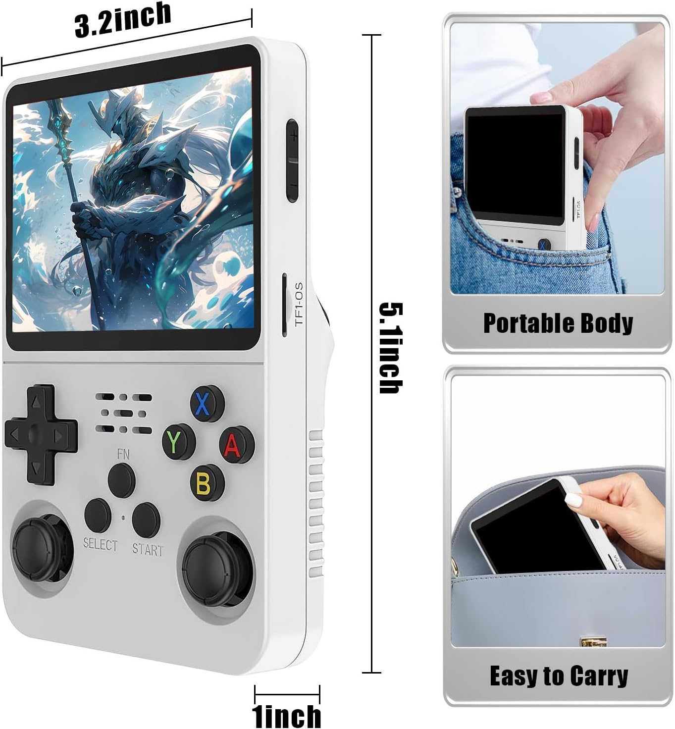 R36s Handheld Game Console, 3.5 Inch IPS Screen Retro Handheld Game Console with 64g TF