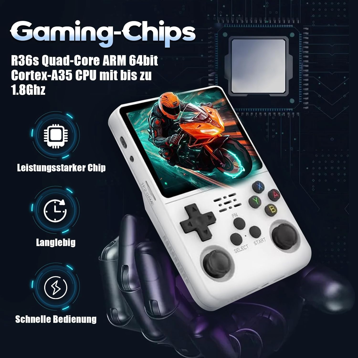 R36s Handheld Game Console, 3.5 Inch IPS Screen Retro Handheld Game Console with 64g TF