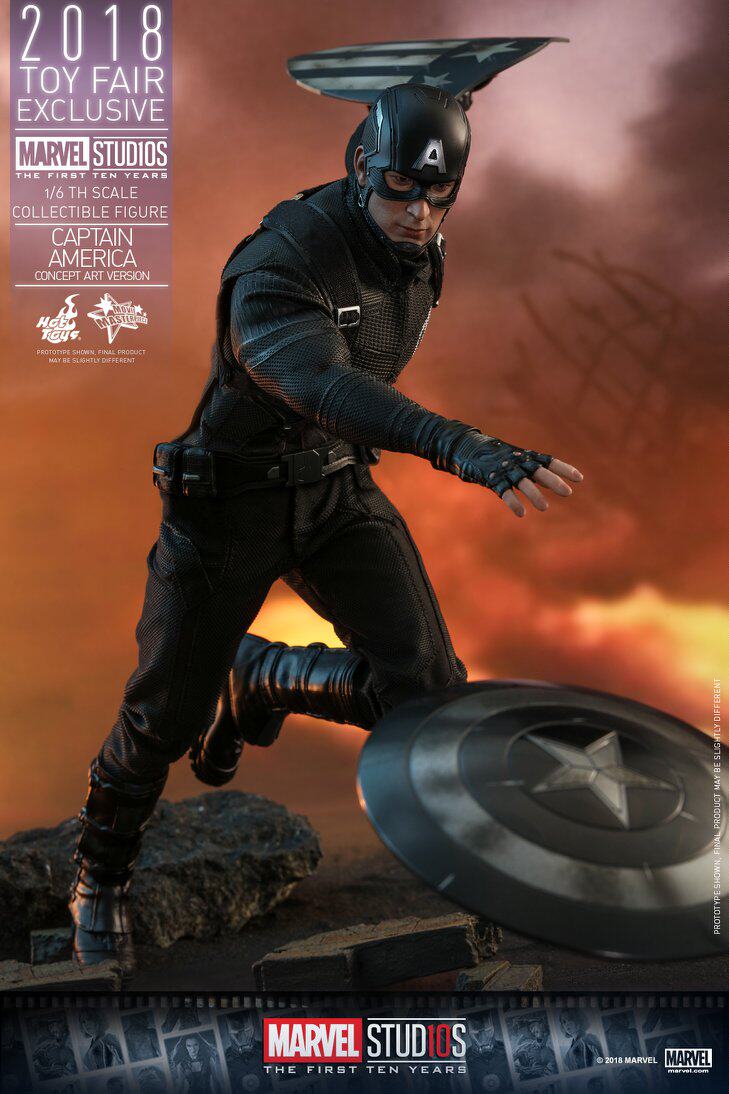 HOTTOYS HT 2018 Venue Exclusive 10th Anniversary Black Captain America 7.0 MMS488 Concept Action Figure