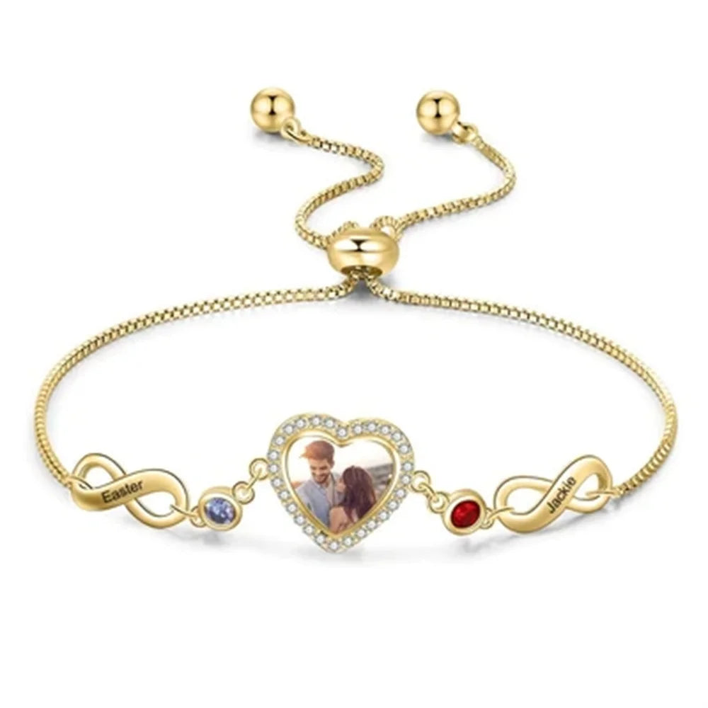Custom Heart Photo Pendant Infinity Nameplate Bracelet Engraved With Name and Birthstone Personalized Exquisite Jewelry Gifts