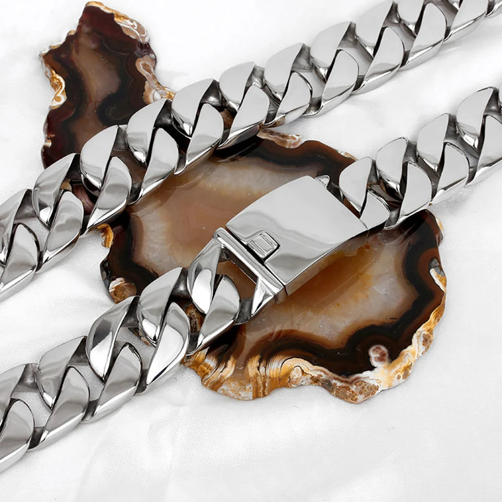 ESKEEM 32 mm Edelstahl-Armband mit kubanischer Kette, modisches 18 Karat vergoldetes Hip-Hop-Armband für Herren und Damen