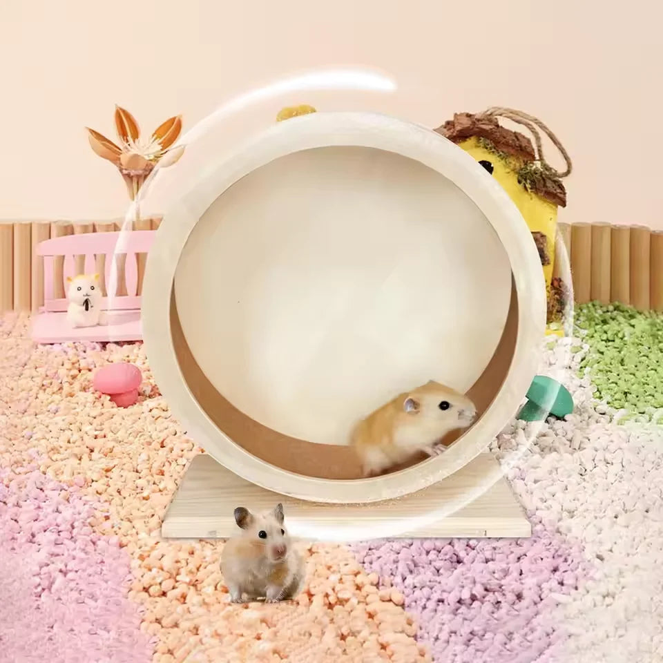 Hamster running wheel golden bear silent wooden with stand with cork pad roller sports toy landscaping small pet supplies