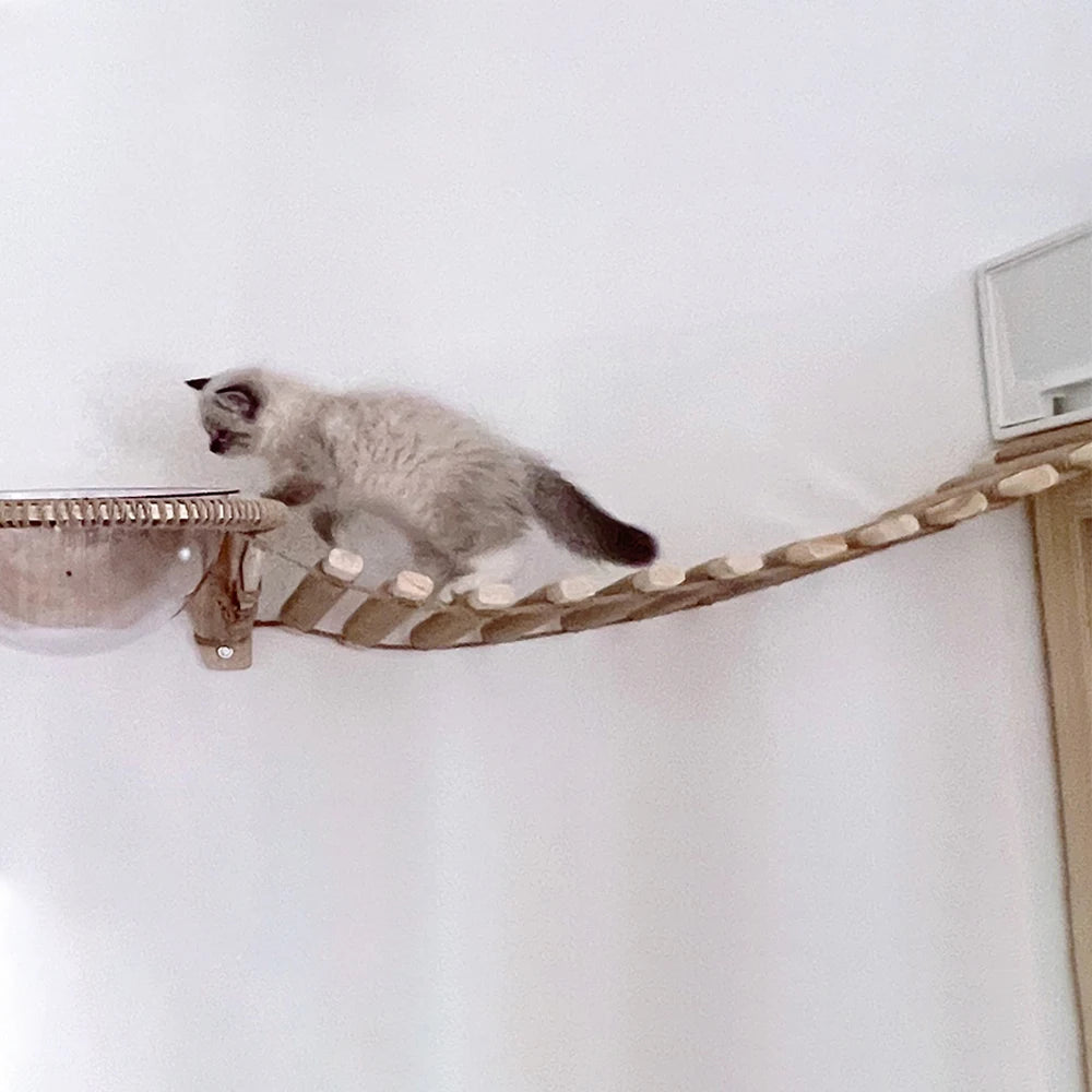 39.4" Cat Bridge for Cage Sisal Rope Ladder Wooden Pet Furniture Kitten Step Scratcher Toys Scratching Post Tree Cat Accessories
