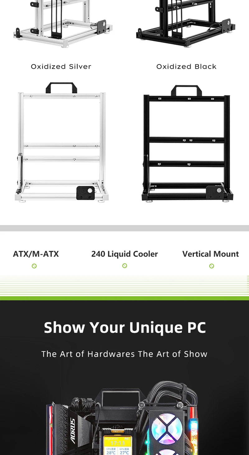 METALFISH BlockCase Aluminium Open Frame Case unterstützt ATX/M-ATX Mainboard GPU Mount Horizontal 240 Wasserkühler Gaming Cabinet