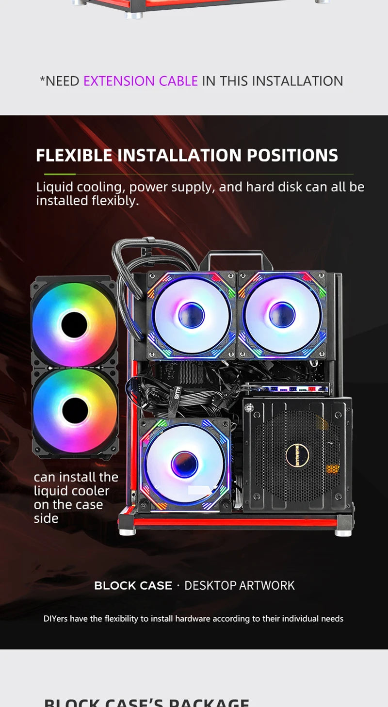 METALFISH BlockCase Aluminium Open Frame Case unterstützt ATX/M-ATX Mainboard GPU Mount Horizontal 240 Wasserkühler Gaming Cabinet