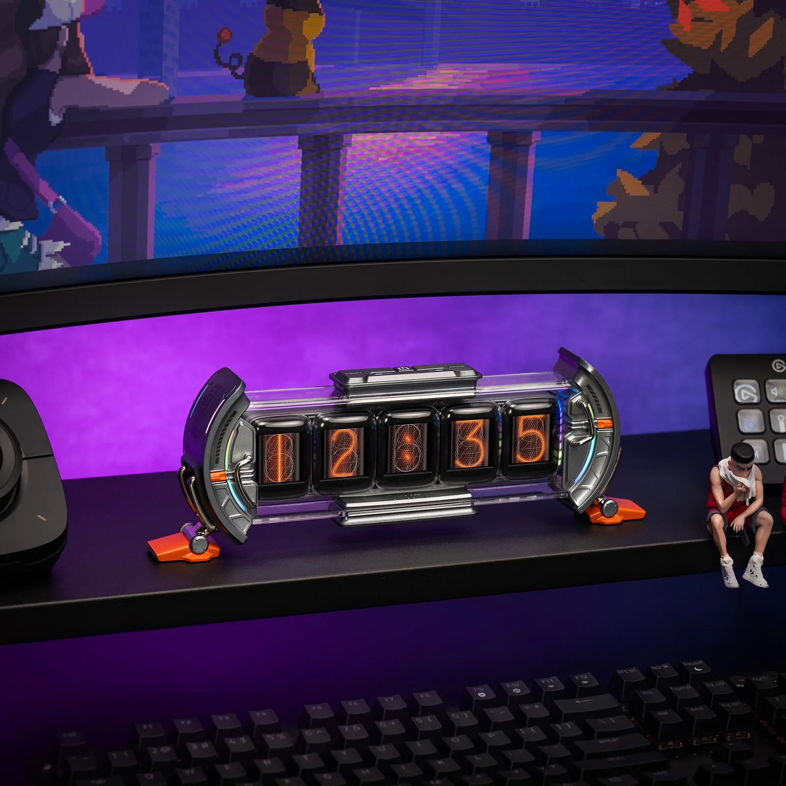 Divoom Times Gate - Cyberpunk Gaming Setup Digital Clock with Smart APP Control, WiFi Connect, RGB LED Display,