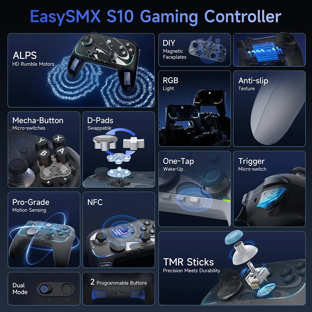 EasySMX S10 Wireless Gamepad RGB Controller Compatible with Switch 2/PC/Phone/Steam/TV, TMR Stick, HD Vibration, For Pokemon