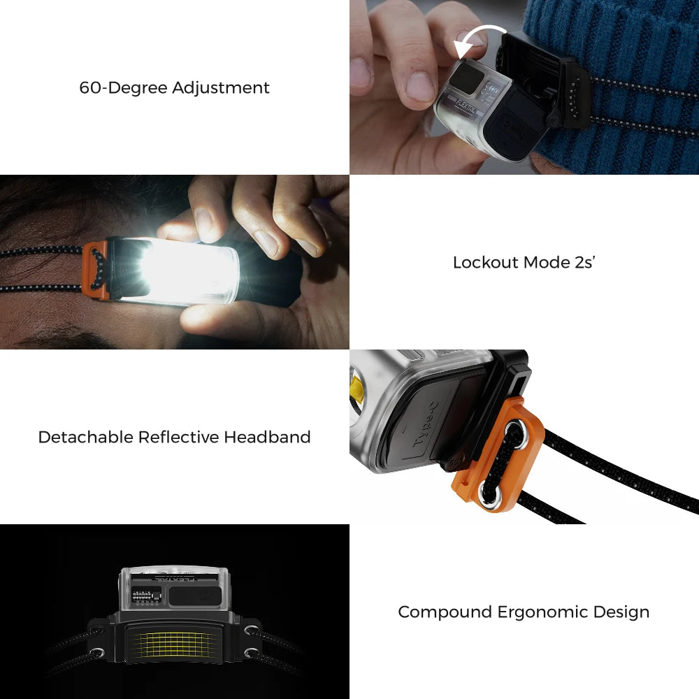 FLEXTAIL TINY HELIO 600Z - Челник, челник със сменяема батерия 700mAh за къмпинг, риболов, бягане на открито (версия 2025)