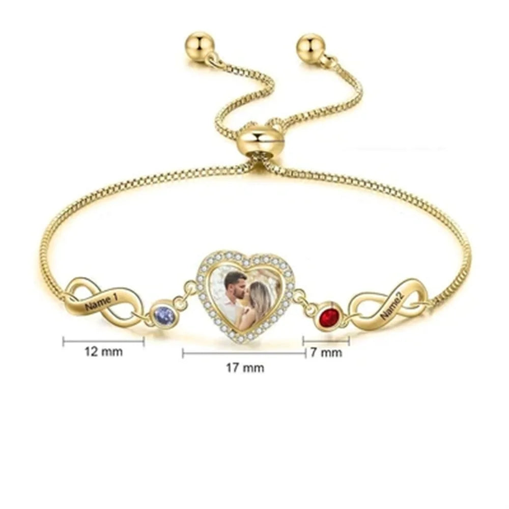 Custom Heart Photo Pendant Infinity Nameplate Bracelet Engraved With Name and Birthstone Personalized Exquisite Jewelry Gifts