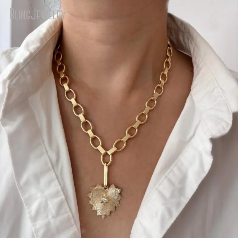 10pcs Gold Color Lariat Love Spike Heart Y Necklace Layering Dainty Paperclip Chain Jewelry