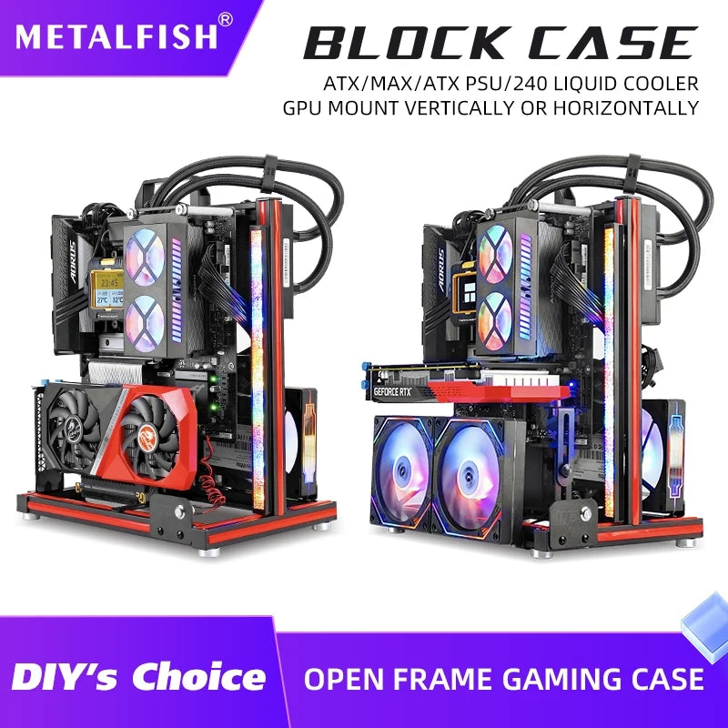 METALFISH BlockCase Aluminium Open Frame Case unterstützt ATX/M-ATX Mainboard GPU Mount Horizontal 240 Wasserkühler Gaming Cabinet