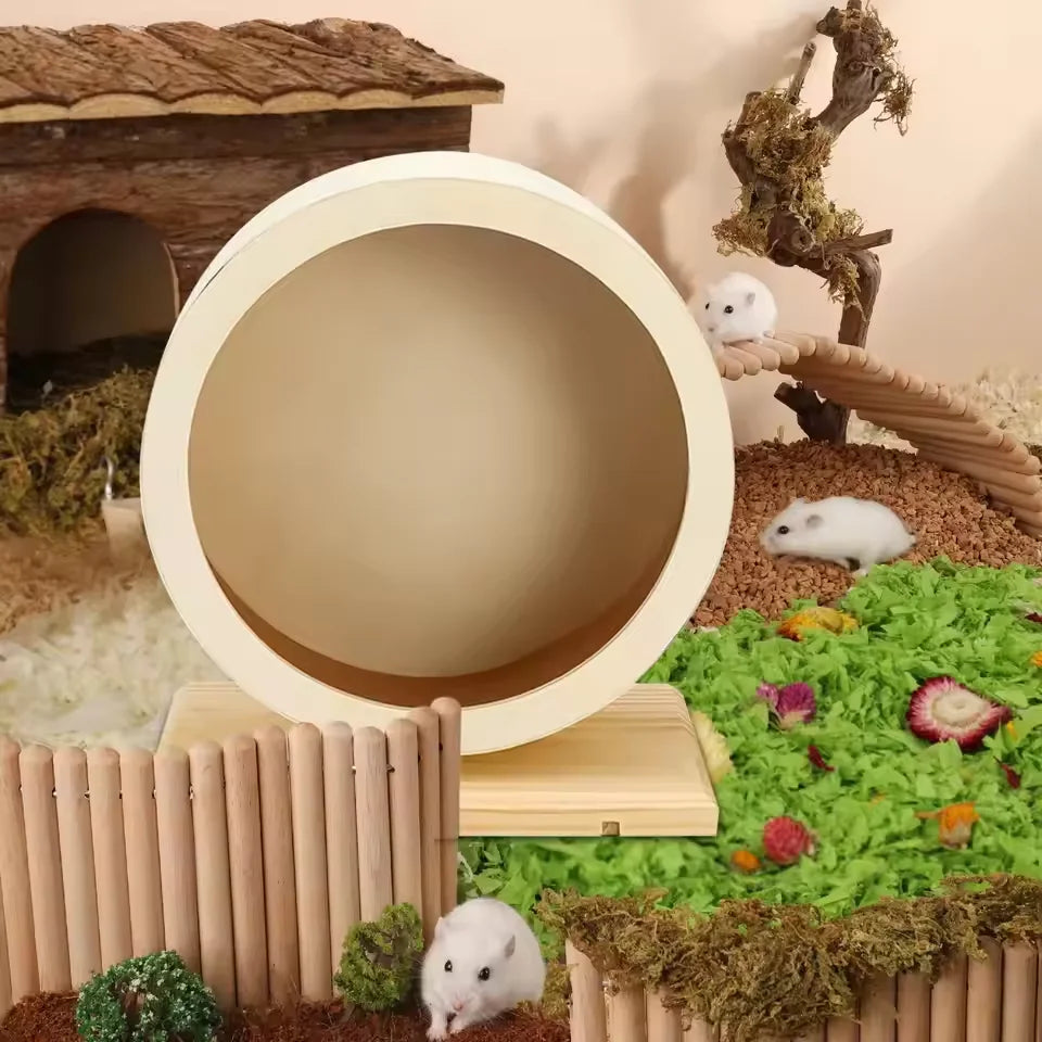 Hamster running wheel golden bear silent wooden with stand with cork pad roller sports toy landscaping small pet supplies
