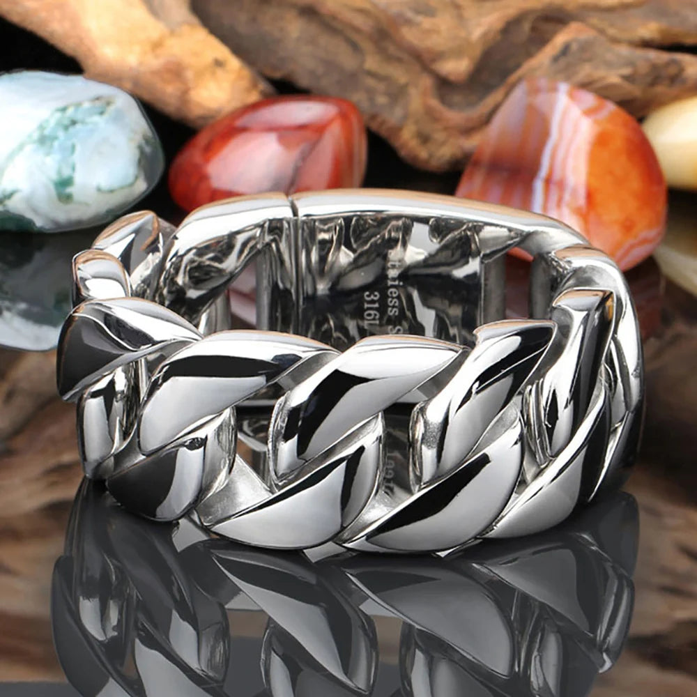 ESKEEM 32 mm Edelstahl-Armband mit kubanischer Kette, modisches 18 Karat vergoldetes Hip-Hop-Armband für Herren und Damen