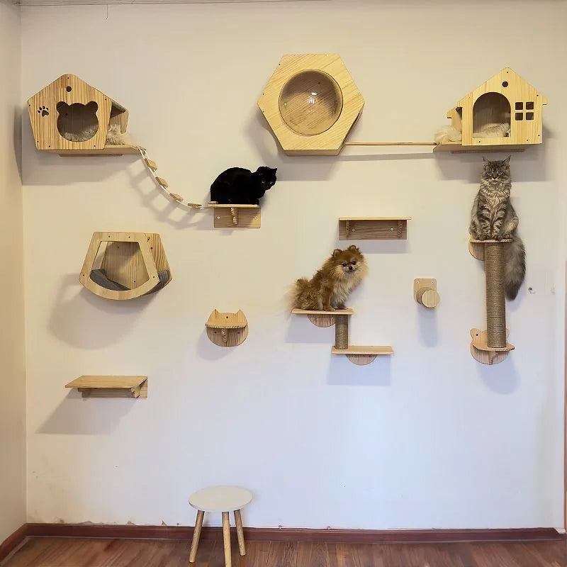 Cat Climbing Shelves Wall-Mounted Cat Tree Tower Sisal Stairs Scratching Post Indoor Cats Gym Catwalk In Sky Accessories Toy