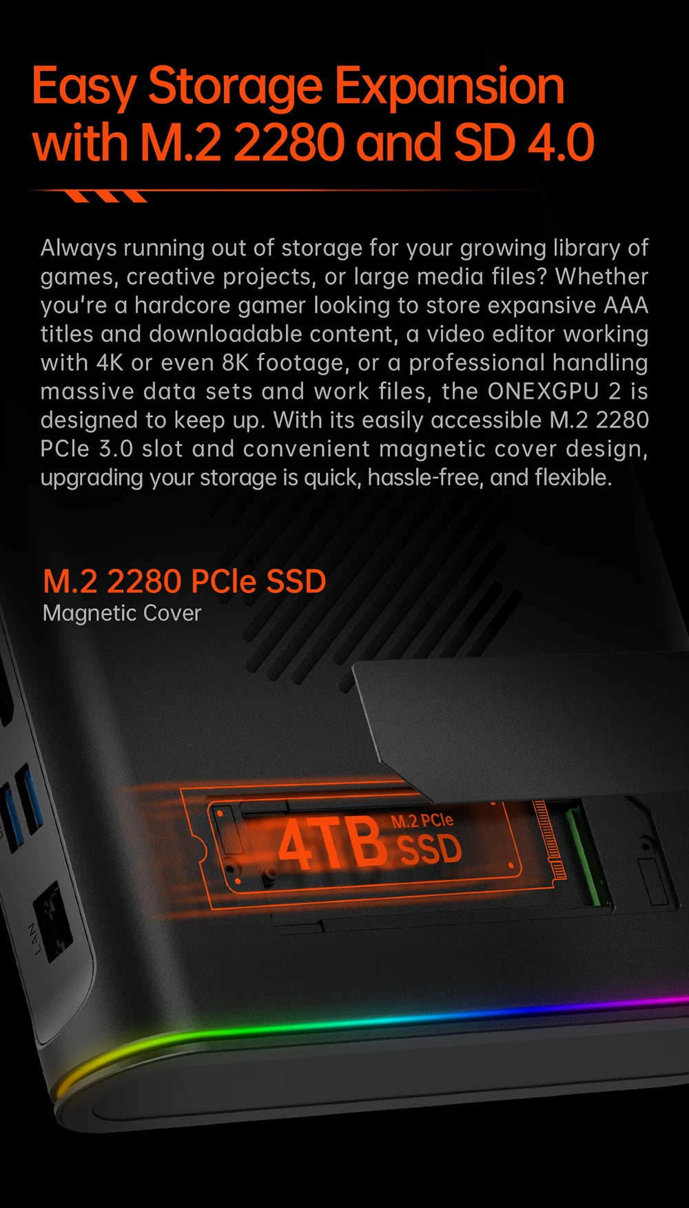 Newest  Onexplayer External Gpu Onexgpu 2 With storage12GB  AMD Radeon RX 780OM Graphics Expansion Dock Oculink USB 4